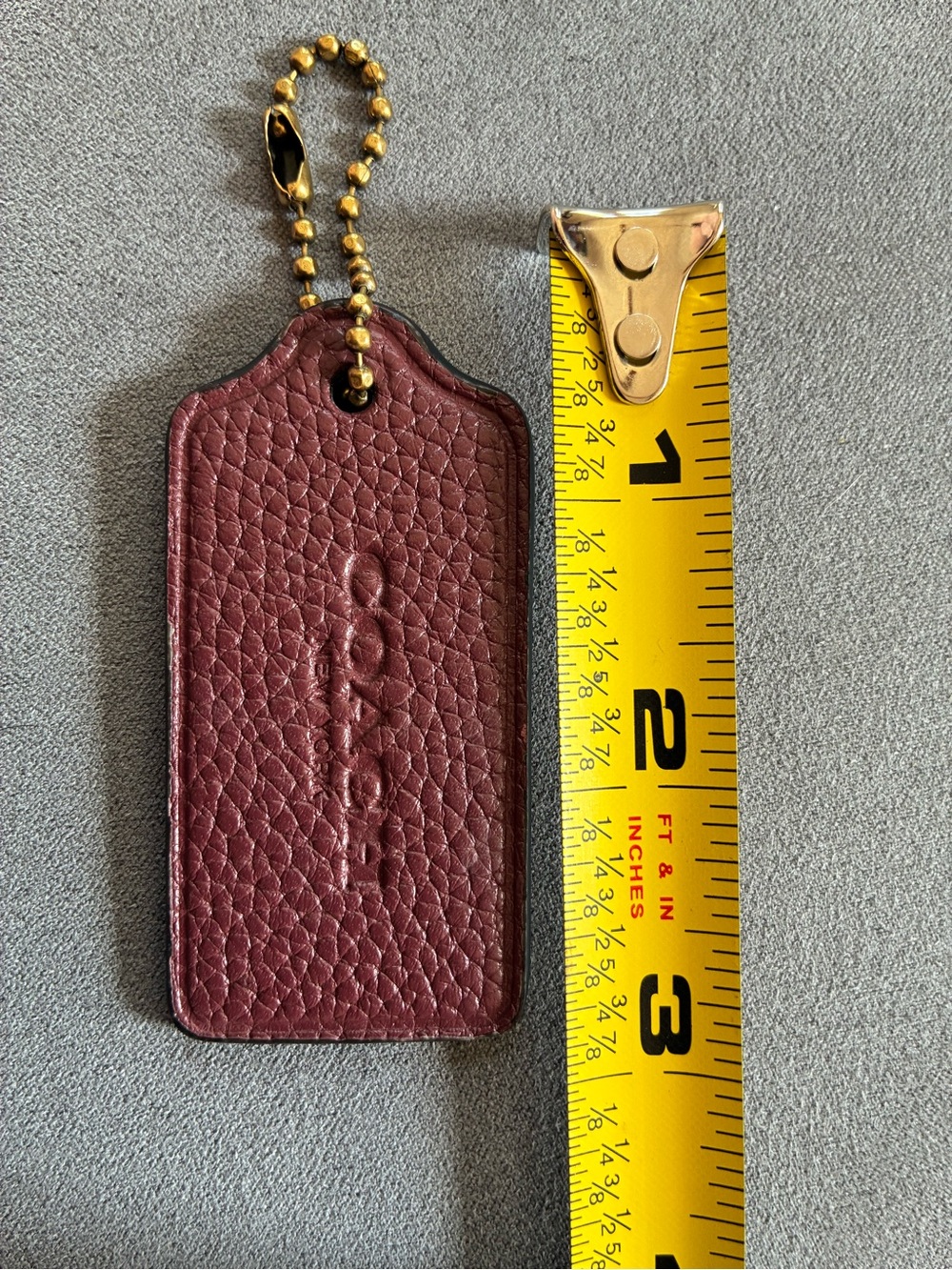Coach willow replacement Pebbled Leather Red Keychain Tag with Gold-Tone chain
